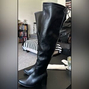 Black Rocawear Thigh High Faux Leather Boots